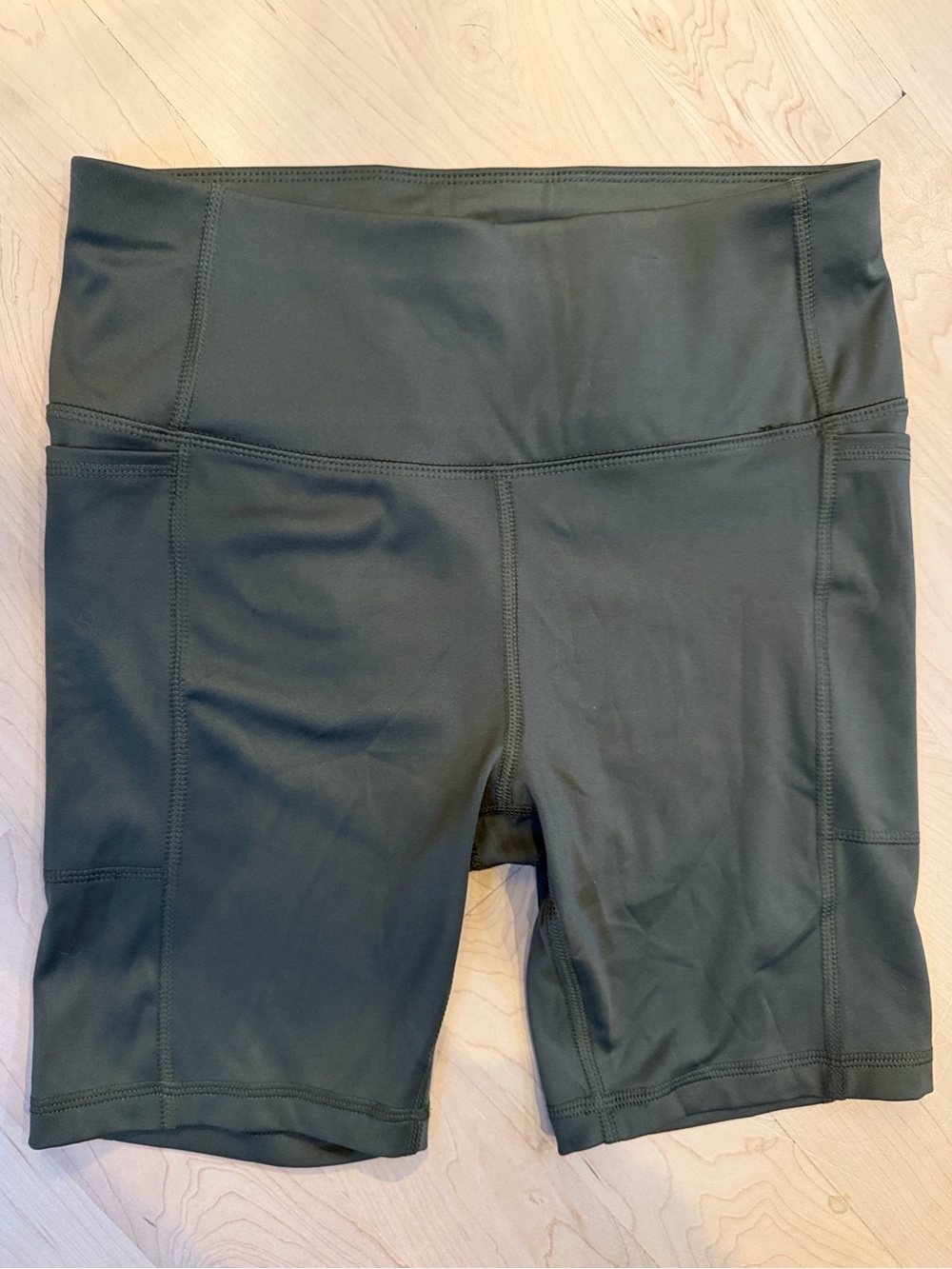 Athletic Brand Olive Biker Shorts | High Rise | Side Pockets | Size S